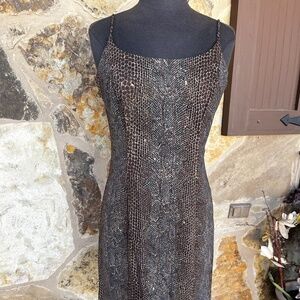 ABS by Allen Schwartz Brown and Gold Dress,  low back, Size 10 with FREE GIFT